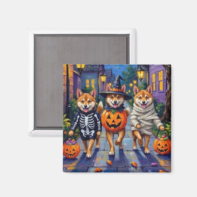 Imán Shiba Inu Dogs in Halloween Costumes (Anverso/Reverso)