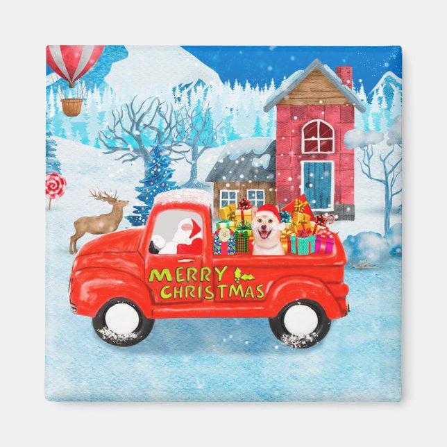 Imán Shiba Inu Navidades de perros vectores de nieve (Frente)