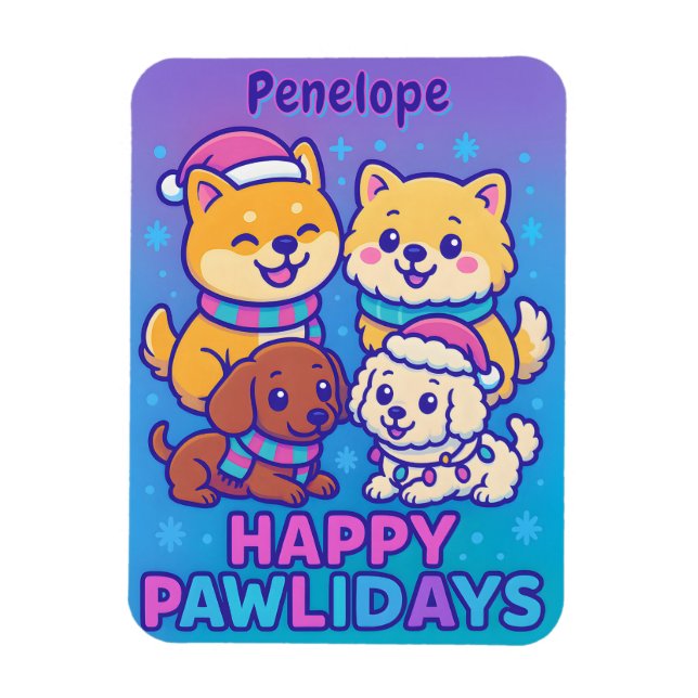 Imán Shiba Inu Poodle Christmas Dogs Blue Purple Puppy (Vertical)