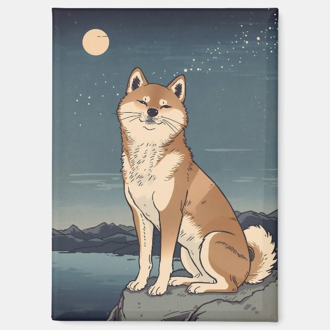 Imán Shiba Inu Under Moonlight Magnet (Anverso)
