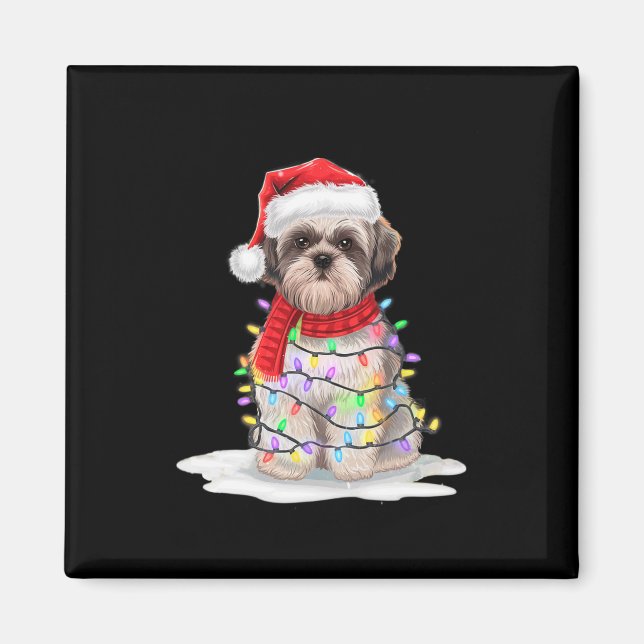 Imán Shih Tzu Árbol de Navidad Cute Santa Hat enciende  (Frente)