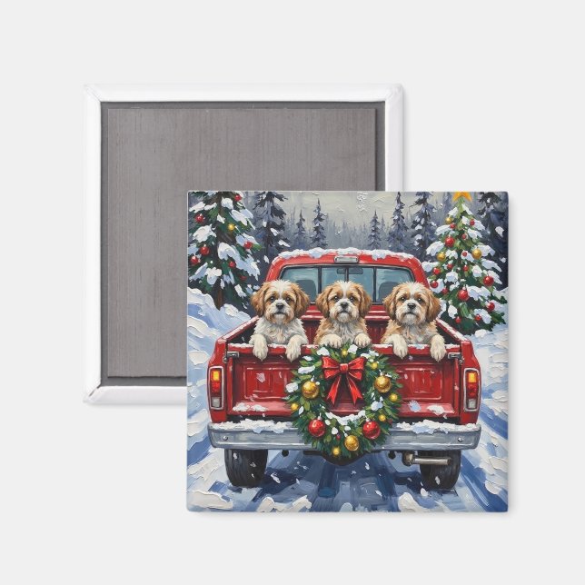 Imán Shih Tzu Christmas Red Truck Holiday (Anverso/Reverso)