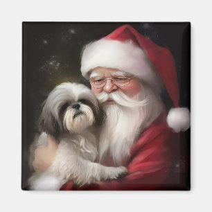 Imán Shih Tzu Con Santa Claus Festivo Navidad