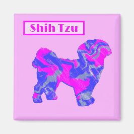 Imán Shih Tzu Cute Dog Silhouette rosa y azul