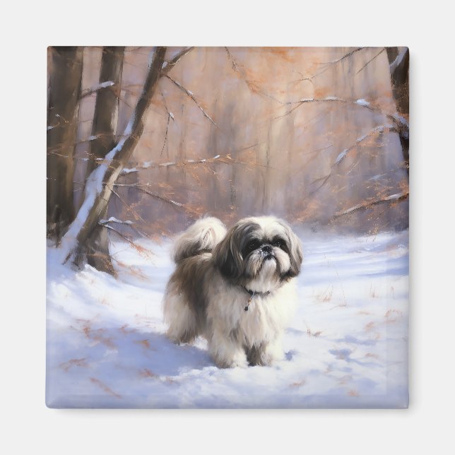 Imán Shih Tzu deja que nieve Navidades (Frente)