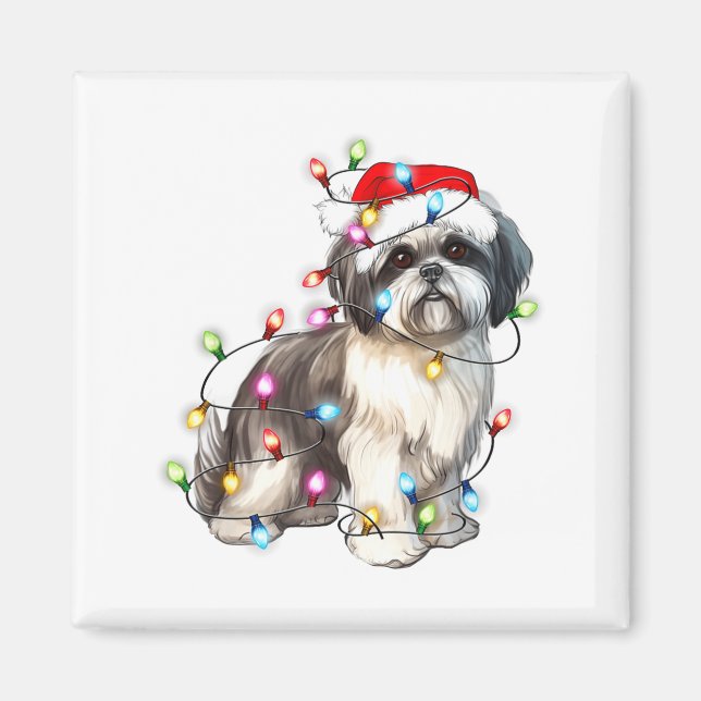Imán Shih Tzu Dog Christmas Lights Xmas Cute  (Frente)