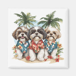 Imán Shih Tzu Dogs con Camisetas hawaianos