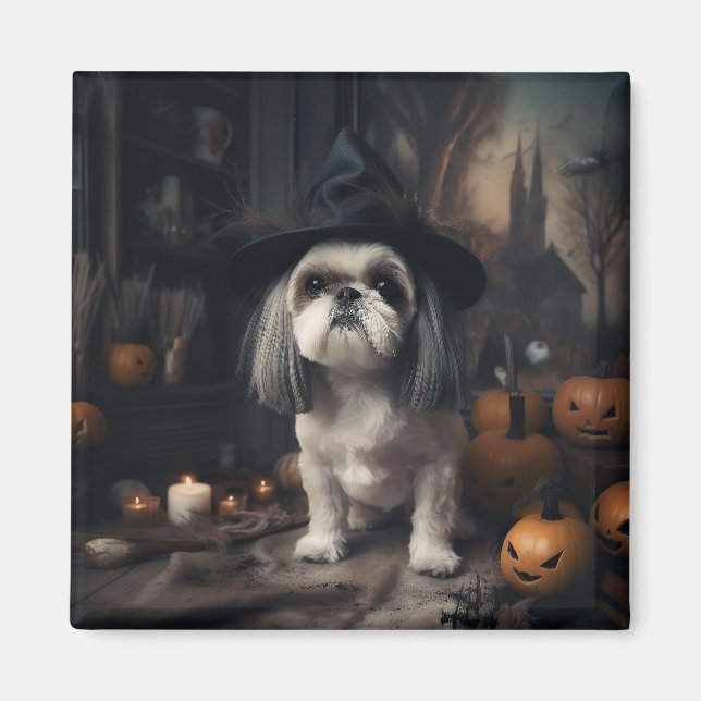 Imán Shih Tzu Pumpkins Halloween Scary (Frente)