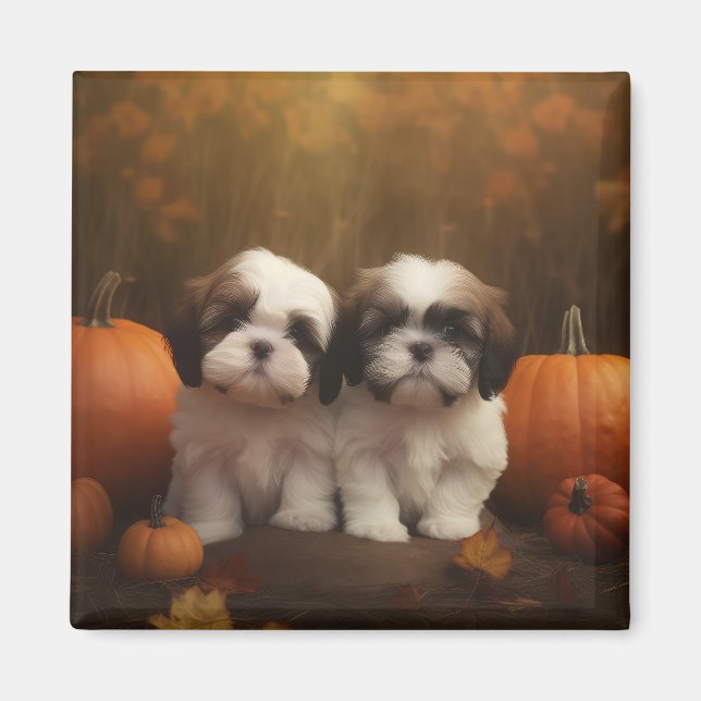 Imán Shih Tzu Puppy Calabaza deslumbrante de otoño (Frente)