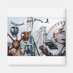 Imán Shore Pier-Wildwood Text Square Magnet
