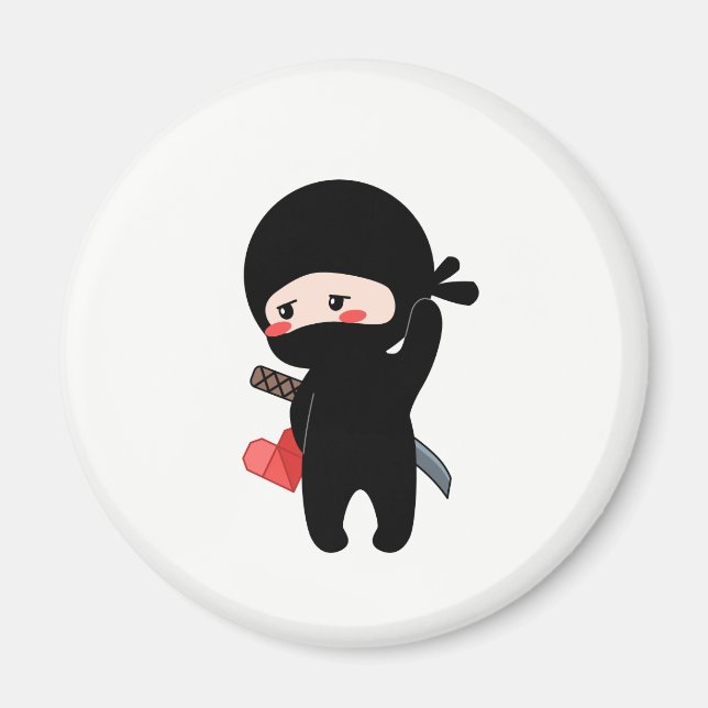Imán Shy Blushing Ninja Holding Origami Paper Heart (Frente)