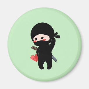 Imán Shy Blushing Ninja Holding Origami Paper Heart