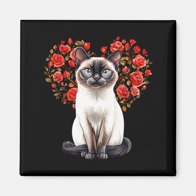 Imán Siamese Cat Lover Floral Heart Valentines Day  (Frente)
