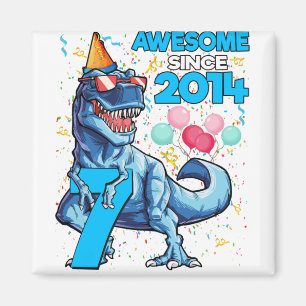 Imán Siete cumpleaños Dinosaurio niño de 7 años asombro