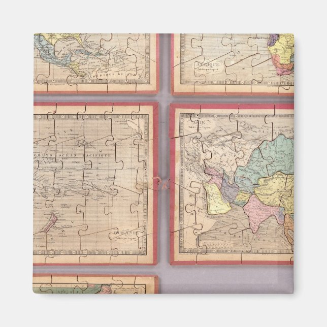 Imán Siete mapas de rompecabezas del mundo (Frente)