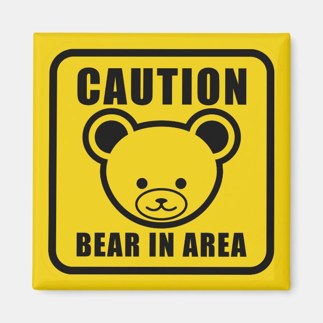 Imán Signo de advertencia de oso de peluche amarillo (Frente)