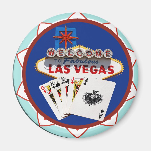 Imán Signo de bienvenida de las Vegas azul Chip de póqu (Frente)