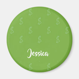 Imán Signo de dólar blanco en verde