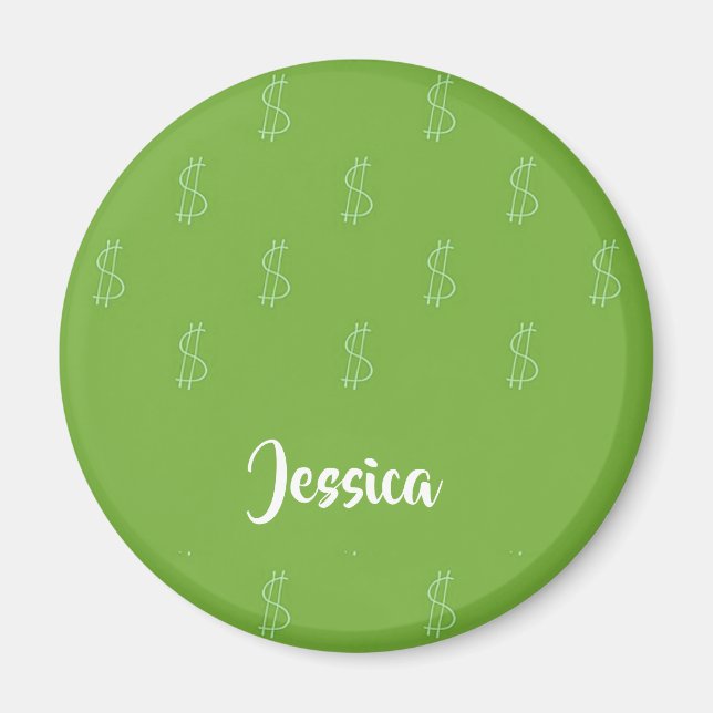 Imán Signo de dólar blanco en verde (Frente)