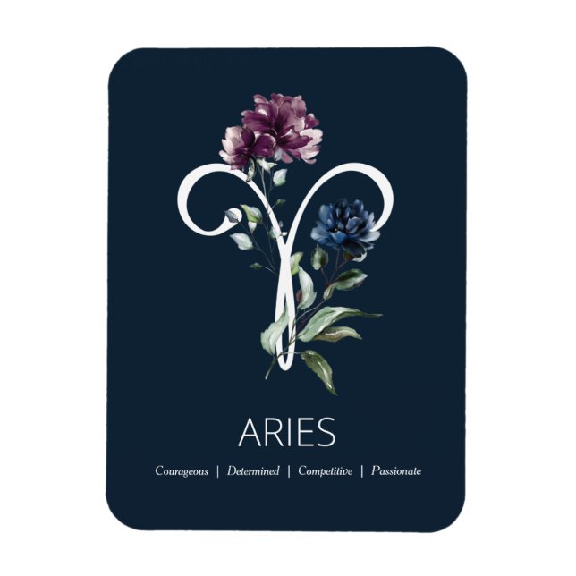 Imán Signo de estrella zodiaca floral moderna Aries (Vertical)