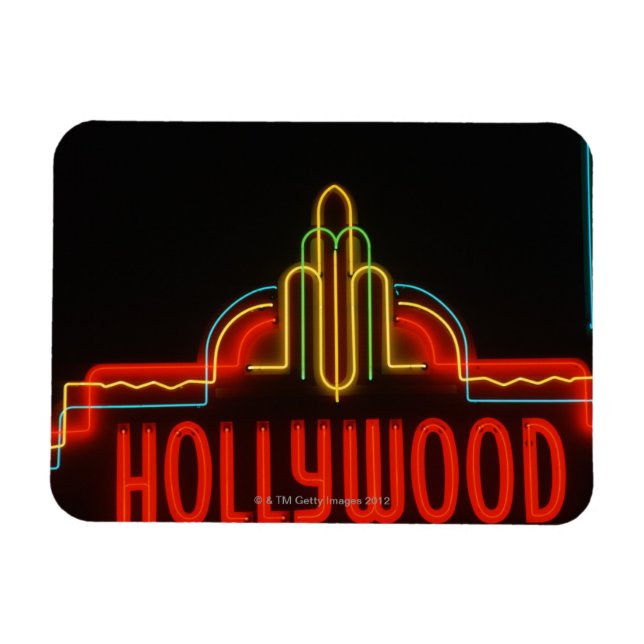 Imán Signo de neón de Hollywood, Los Ángeles, Californi (Horizontal)