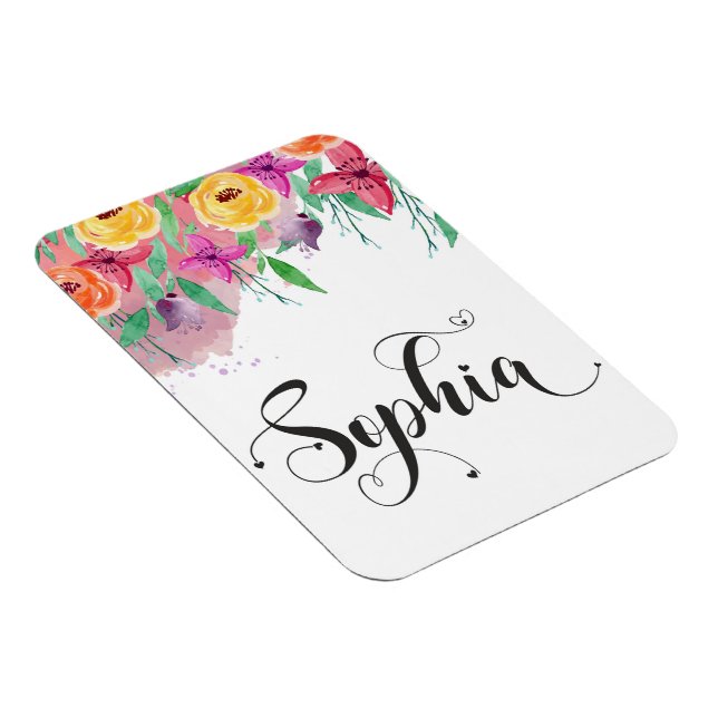 Imán Signo de nombre Sophia caligrafía floral Sophia be (Lado Derecho)