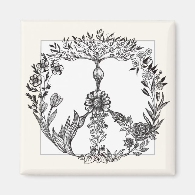 Imán Signo de paz Boho elegante Girly Cute floral Bonit (Frente)