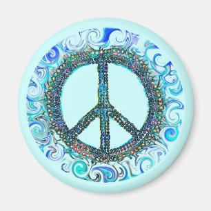 Imán Signo de paz con olas azules