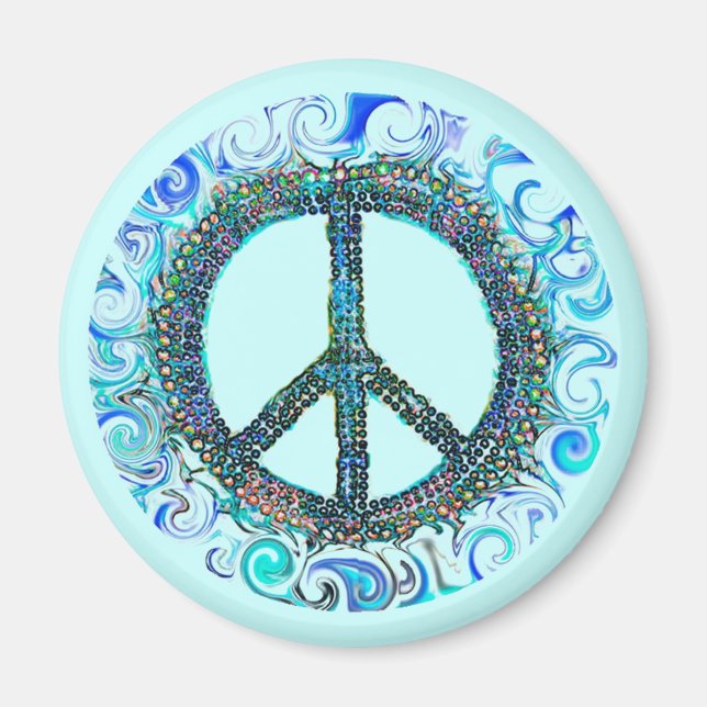 Imán Signo de paz con olas azules (Frente)