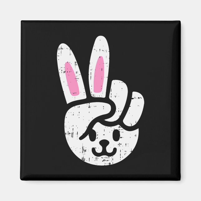 Imán Signo de paz conejo de Pascua Fun Rabbit Spring Ho (Frente)