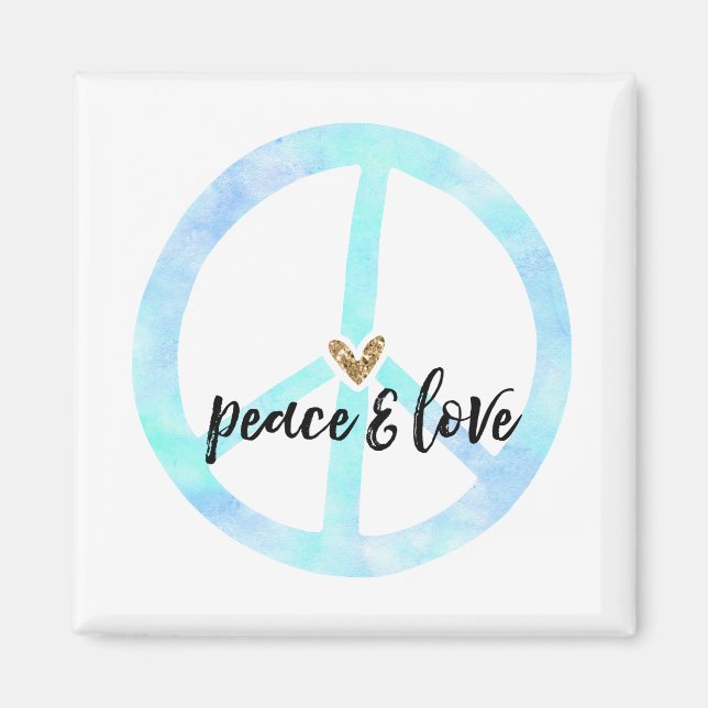 Imán Signo de paz Corazón Purpurina dorado (Frente)
