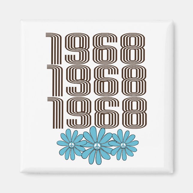 Imán Signo de paz de 1968 poder de flores hippie Aqua (Frente)