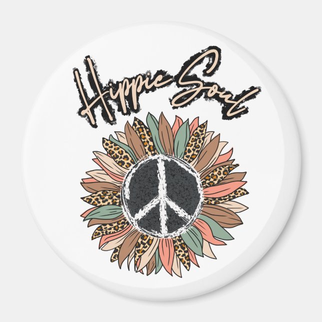 Imán Signo de paz de alma hippie girasol (Frente)