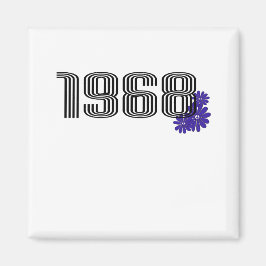 Imán Signo de paz de poder floral de 1968 morado hippie