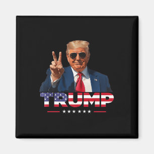 Imán Signo de paz de Trump con bandera de Estados Unido