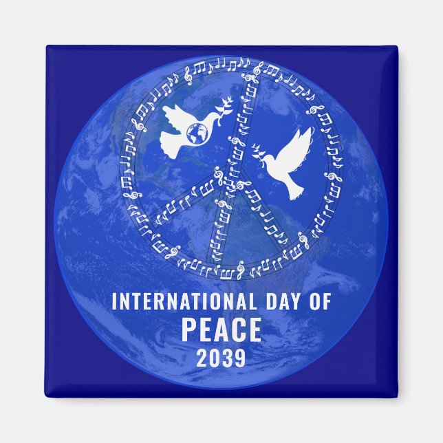 Imán Signo de paz del Día de la Paz Mundial (Frente)