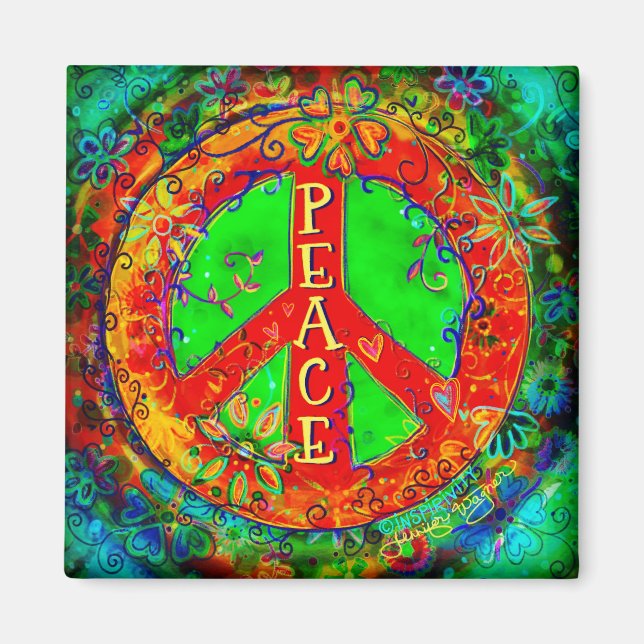 Imán Signo de paz Diversión Hippie Inespiritualidad Flo (Frente)