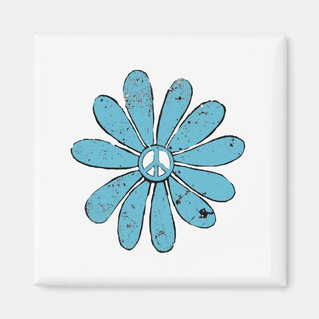 Imán Signo de paz hippie flor Aqua mal visto (Frente)