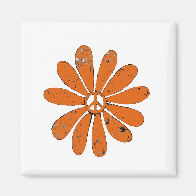 Imán Signo de paz hippie Naranja de flor mal visto (Frente)