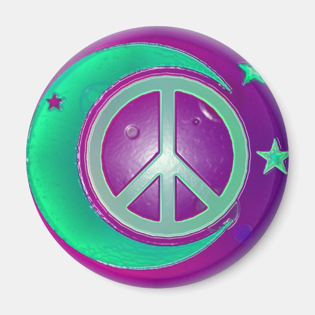 Imán Signo de paz, luna y 3 estrellas (Frente)
