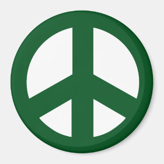 Imán Signo de paz redondo, verde sobre blanco