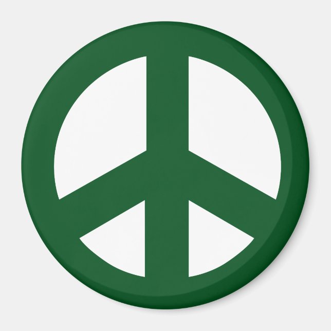 Imán Signo de paz redondo, verde sobre blanco (Frente)
