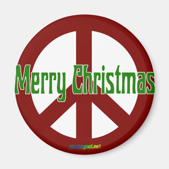 Imán Signo de Paz Roja con Feliz Navidad (Frente)