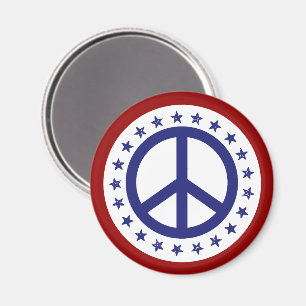 Imán Signo de paz rojo blanco y azul y estrellas