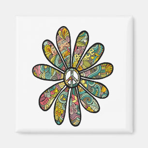 Imán Signo de paz setenta de hippie de flores trippy