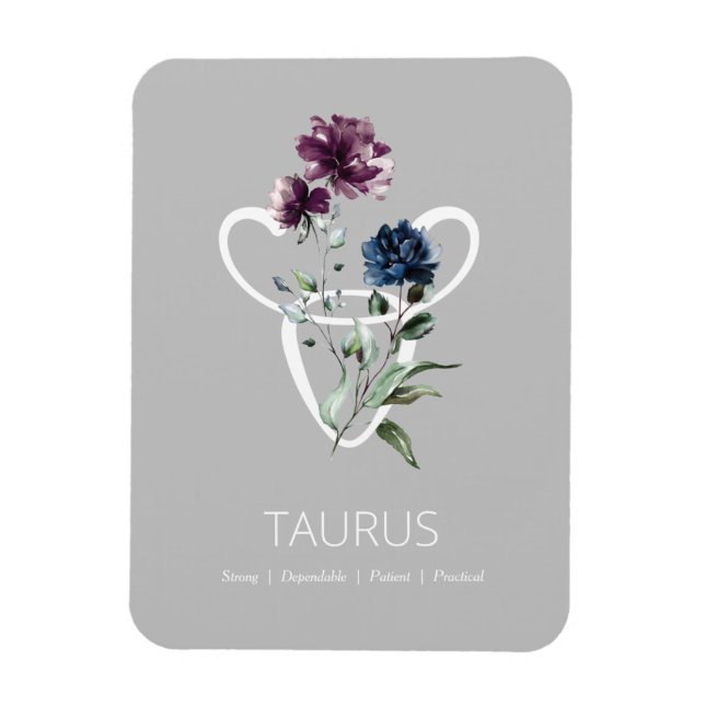 Imán Signo floral moderno estrella del zodiaco Taurus (Vertical)