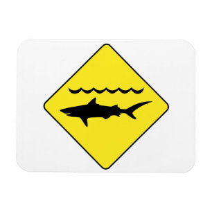 Imán Signo rectangular de tiburón amarillo de advertenc