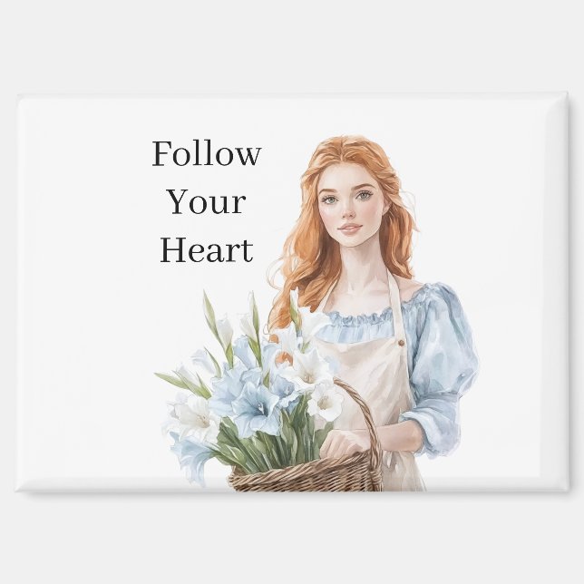 Imán Sigue a tu corazón chica pelirroja parte superior  (Anverso)