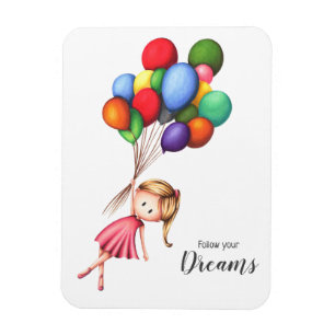 Imán Sigue tus sueños Chica y globos personalizados