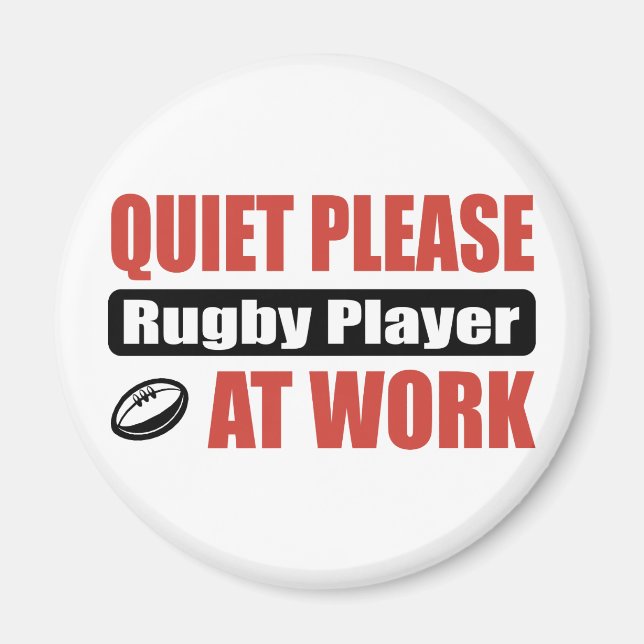 Imán Silencio Por Favor Jugador De Rugby En El Trabajo (Frente)